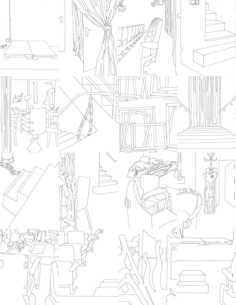 Eva Früh, Künstlerin: bühne, installation, auswahl aus 130 zeichnungen