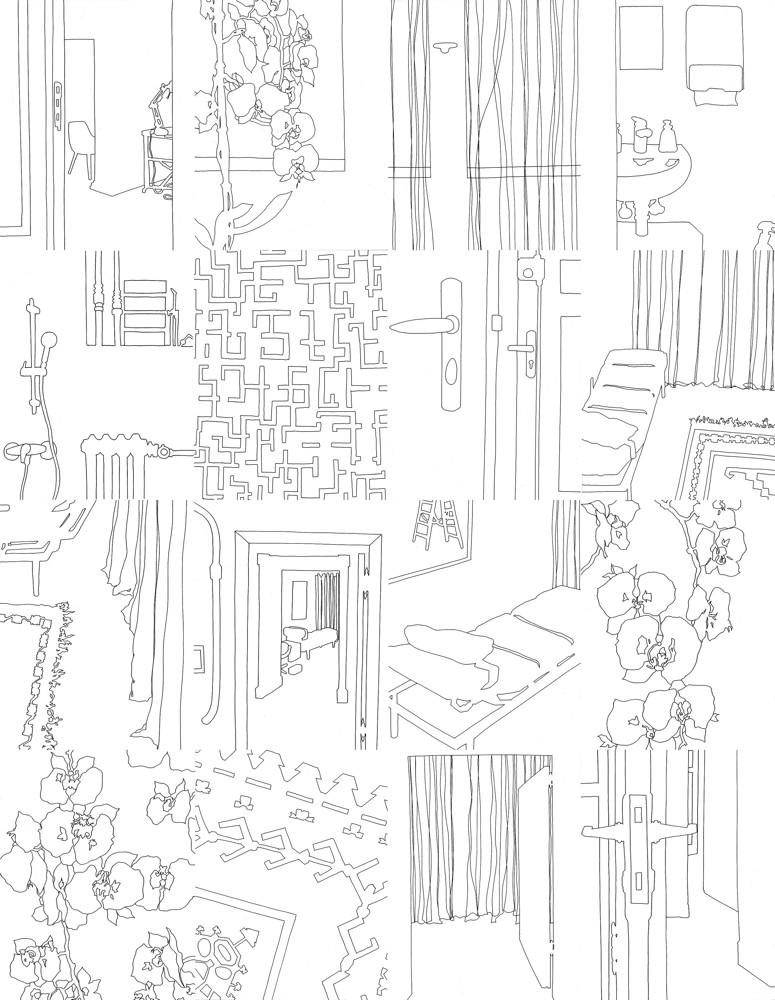 Eva Früh, artist: inner patterns, installation, auswahl aus 130 zeichnungen